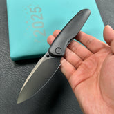 KB knives KB379C Pioneer Folding Knife Black DLC Titanium w/ Wave Milling Handle 3.35'' Black DLC 20CV Blade